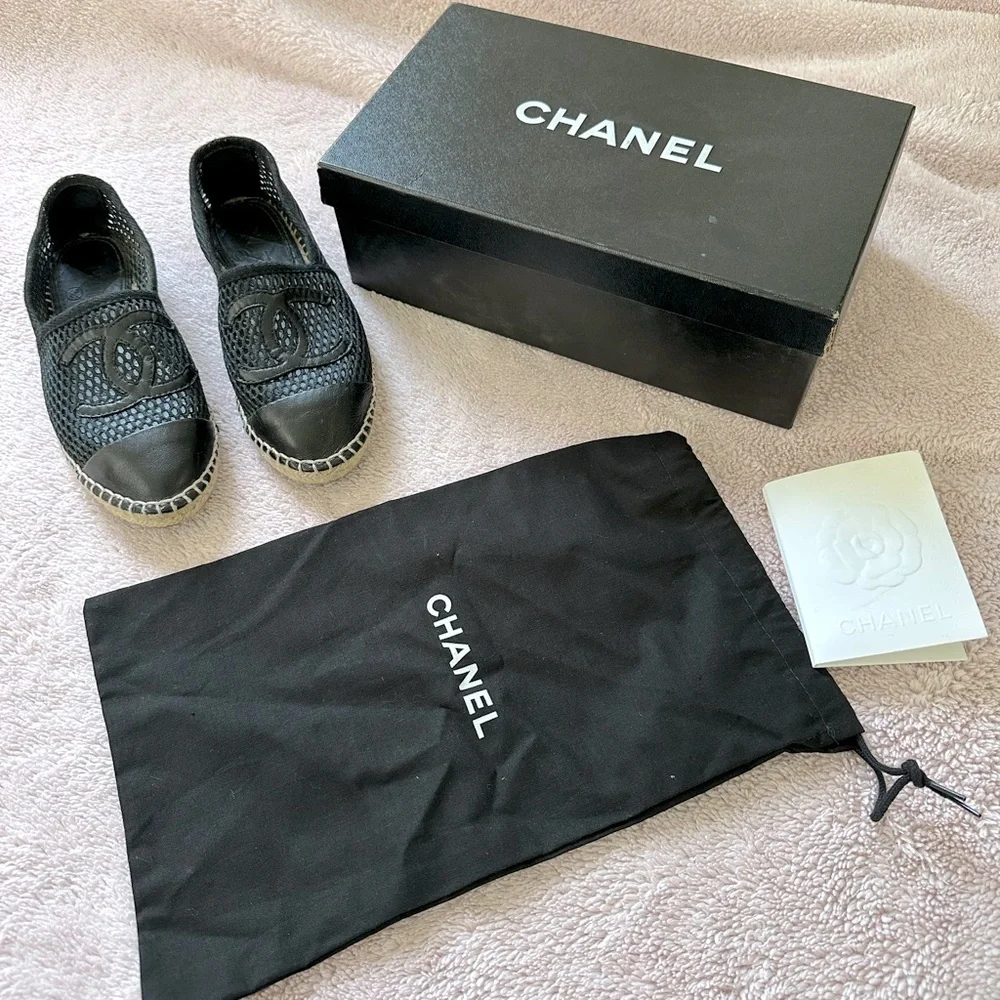 Authentic Chanel Mesh Espadrilles Sz 36 Black